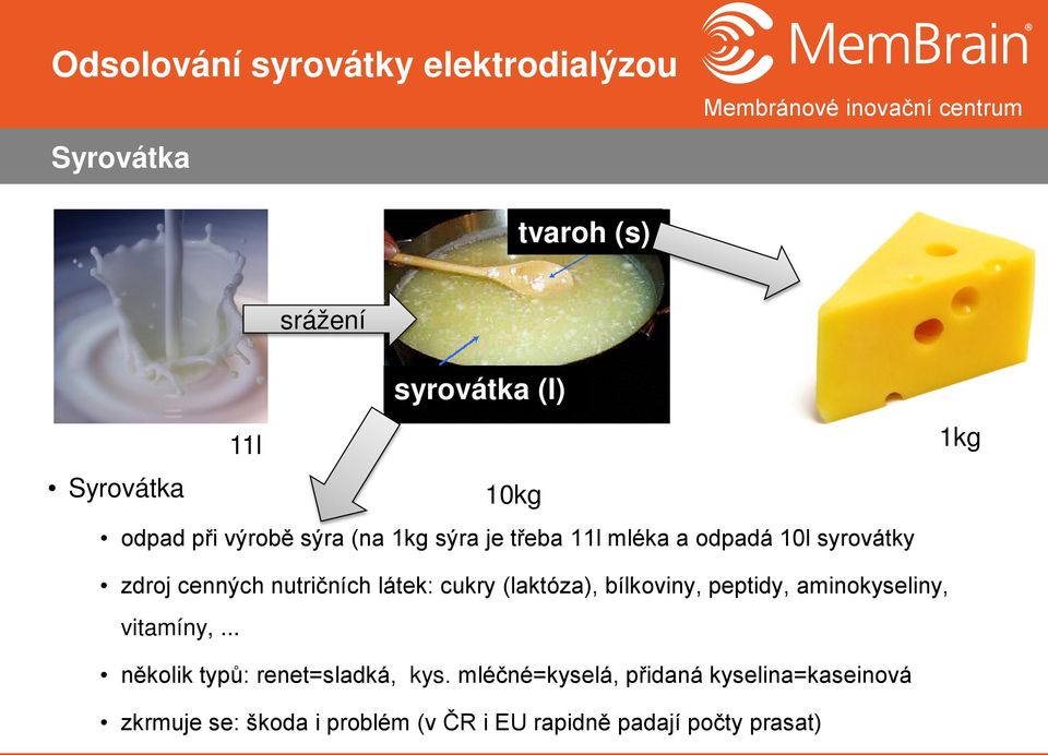 (laktóza), bílkoviny, peptidy, aminokyseliny, vitamíny,... několik typů: renet=sladká, kys.