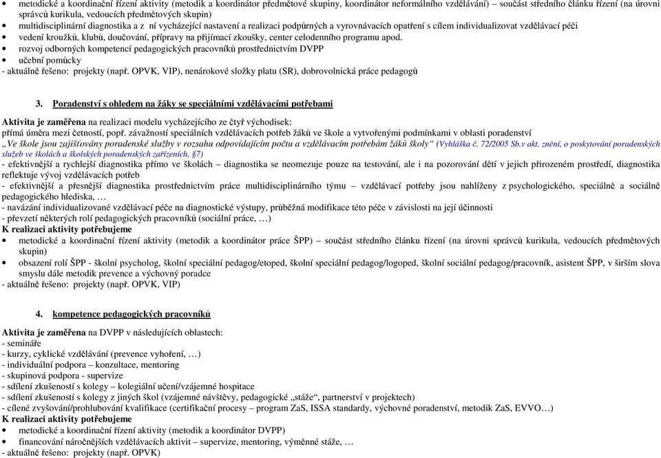 doučování, přípravy na přijímací zkoušky, center celodenního programu apod. rozvoj odborných kompetencí pedagogických pracovníků prostřednictvím DVPP učební pomůcky - aktuálně řešeno: projekty (např.
