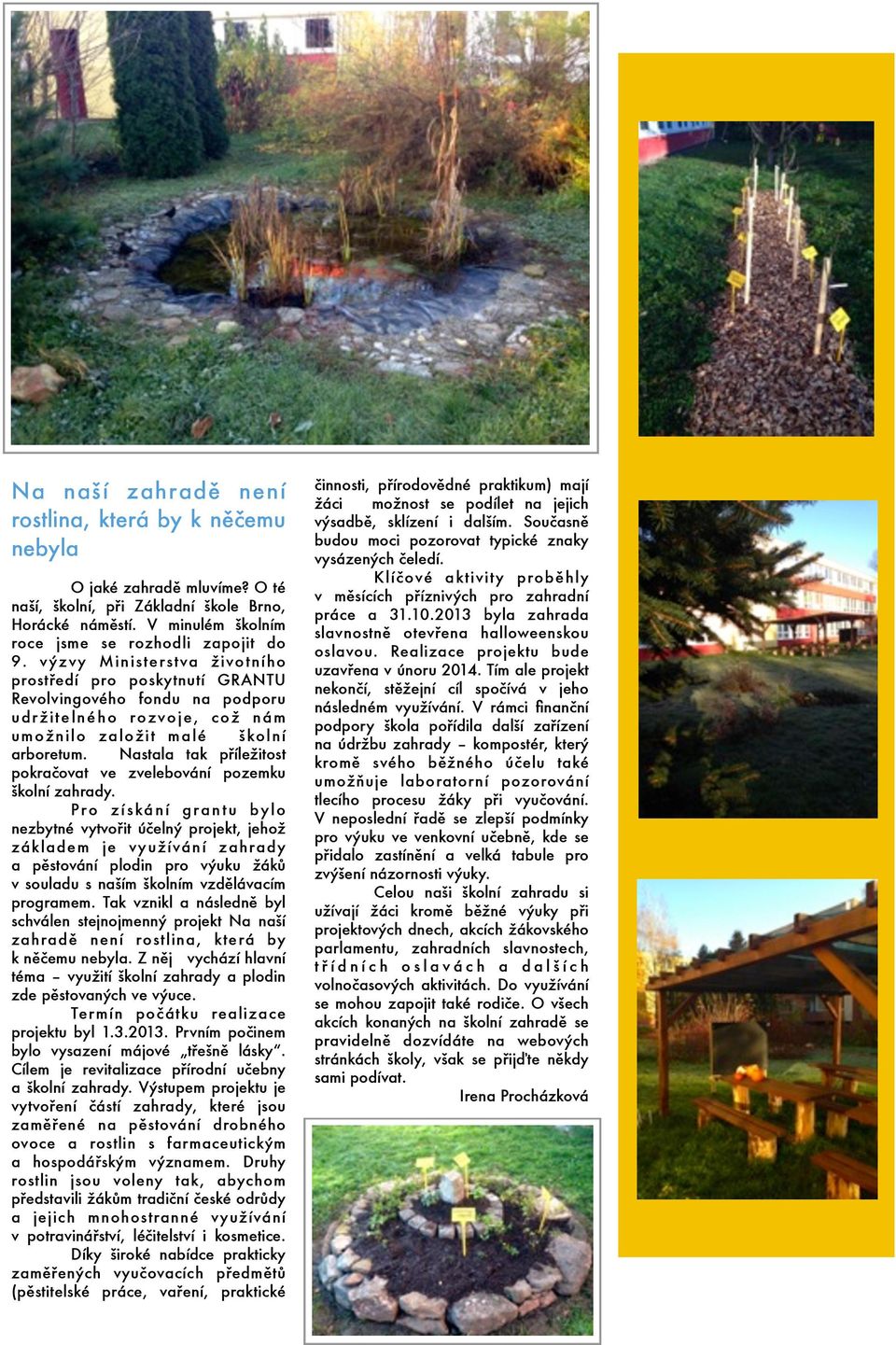 Nastala tak příležitost pokračovat ve zvelebování pozemku školní zahrady.