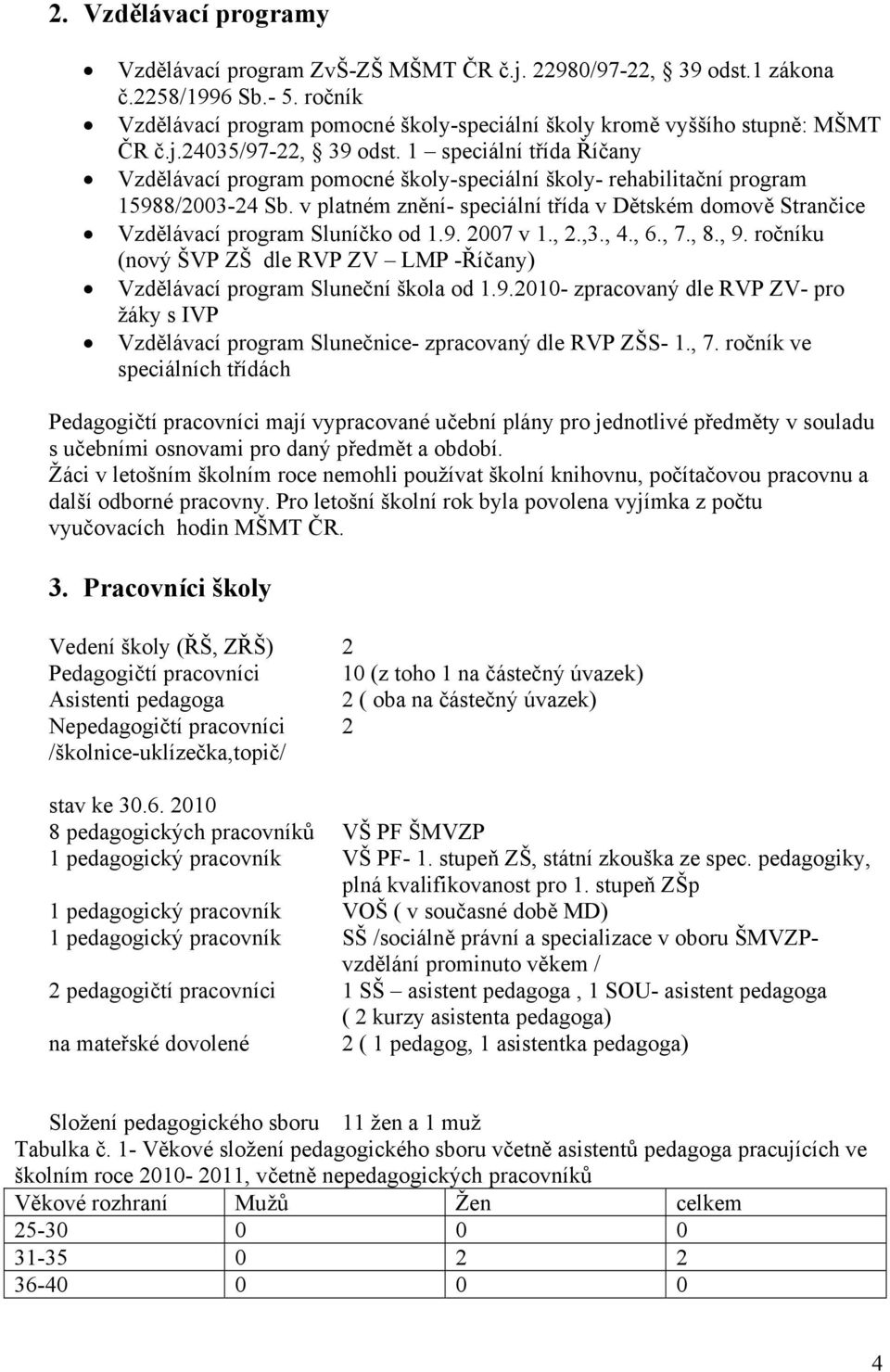 v platném znění- speciální třída v Dětském domově Strančice Vzdělávací program Sluníčko od 1.9. 2007 v 1., 2.,3., 4., 6., 7., 8., 9.