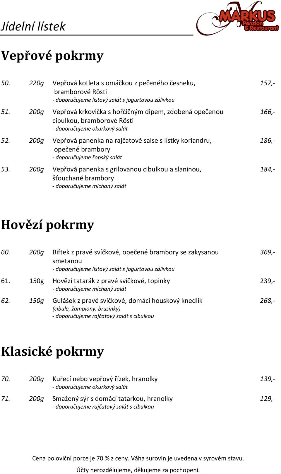 200g Vepřová panenka na rajčatové salse s lístky koriandru, 186,- opečené brambory - doporučujeme šopský salát 53.