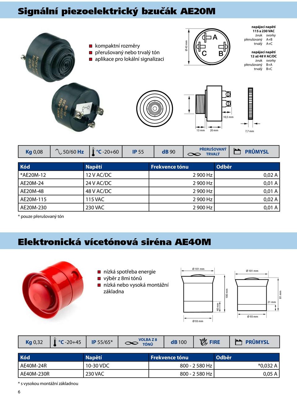 *AE20M-12 12 V AC/DC 2 900 Hz 0,02 A AE20M-24 24 V AC/DC 2 900 Hz 0,01 A AE20M-48 48 V AC/DC 2 900 Hz 0,01 A AE20M-115 115 VAC 2 900 Hz 0,02 A AE20M-230 230 VAC 2 900 Hz 0,01 A * pouze přerušovaný