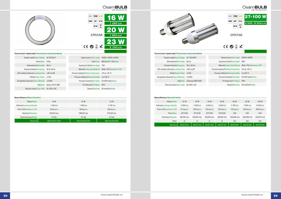 90% Samsung SMD 5630 IP64 Epistar 3014 SMD Ra (CRI) 80 36 měsíců/months Ra (CRI) 80 16 W 20 W 23 W 27 W 36 W 45 W 54 W 60 W 80 W 100 W 1 280 Lm 1 660 Lm 2 100 Lm 2 500 Lm 3 400 Lm 4 200 Lm 5 300 Lm 5