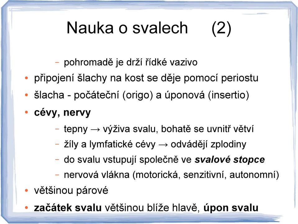 větví žíly a lymfatické cévy odvádějí zplodiny do svalu vstupují společně ve svalové stopce nervová