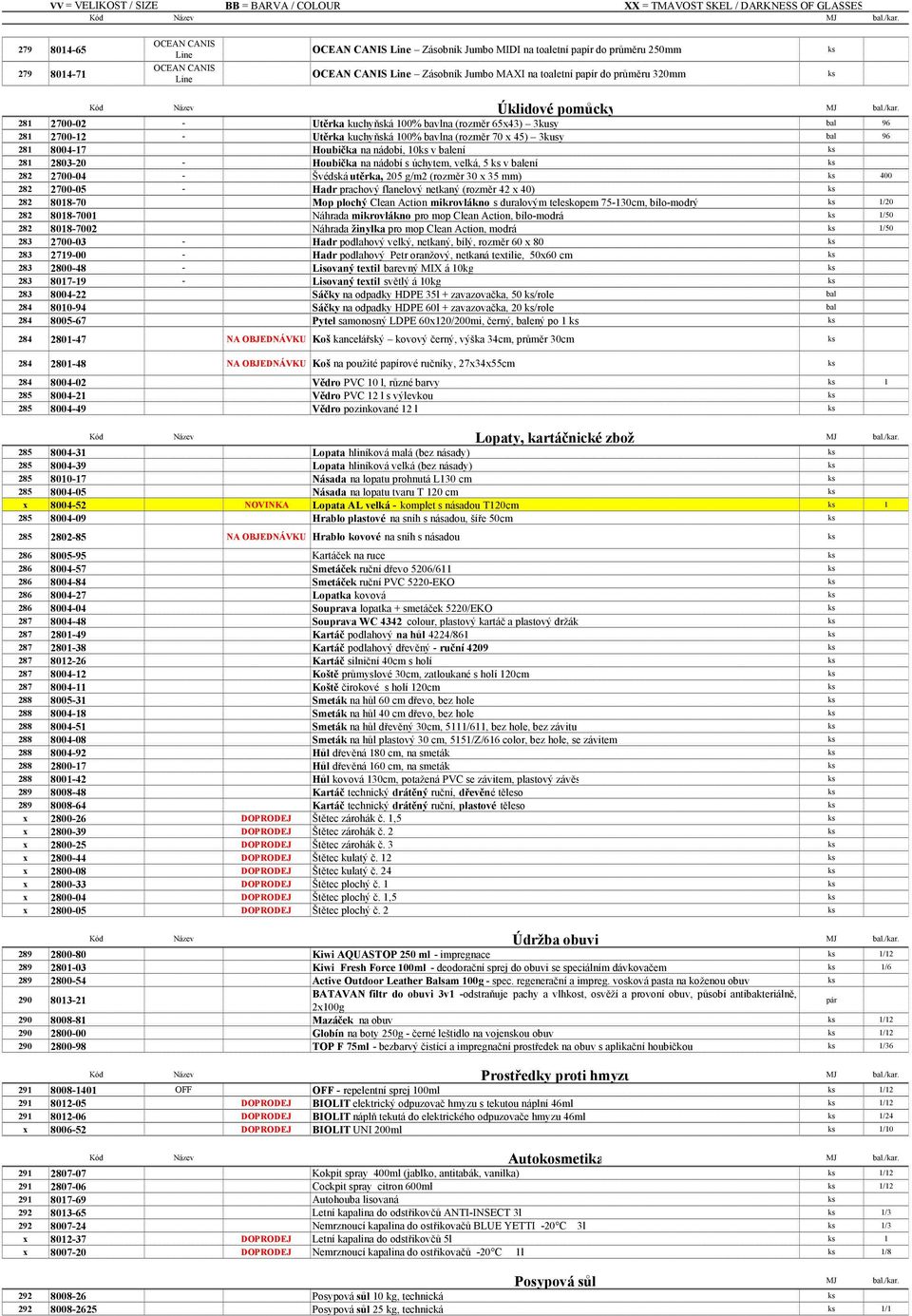 nádobí, 10ks v balení ks 281 2803-20 - Houbička na nádobí s úchytem, velká, 5 ks v balení ks 282 2700-04 - Švédská utěrka, 205 g/m2 (rozměr 30 x 35 mm) ks 400 282 2700-05 - Hadr prachový flanelový