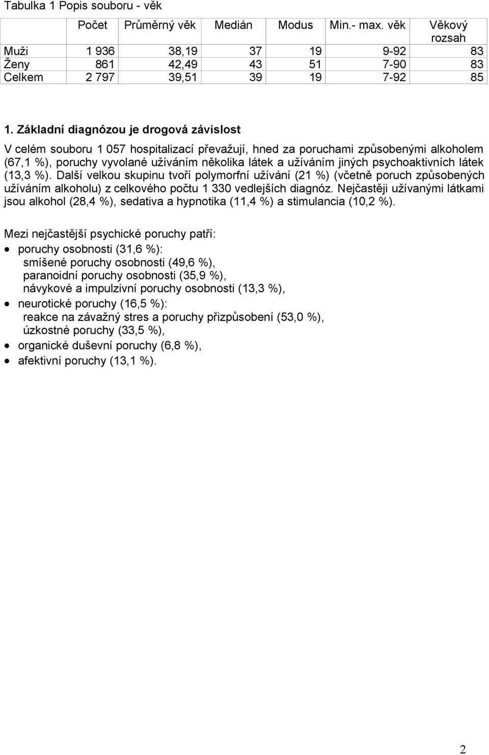 psychoaktivních látek (13,3 %). Další velkou skupinu tvoří polymorfní užívání (21 %) (včetně poruch způsobených užíváním alkoholu) z celkového počtu 1 330 vedlejších diagnóz.