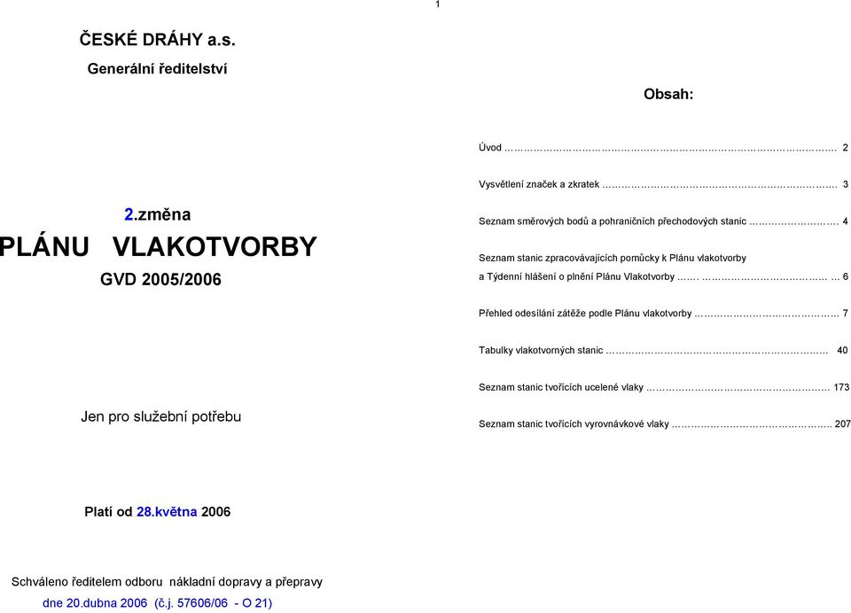 4 Seznam stanic zpracovávajících pomůcky k Plánu vlakotvorby a Týdenní hlášení o plnění Plánu Vlakotvorby.