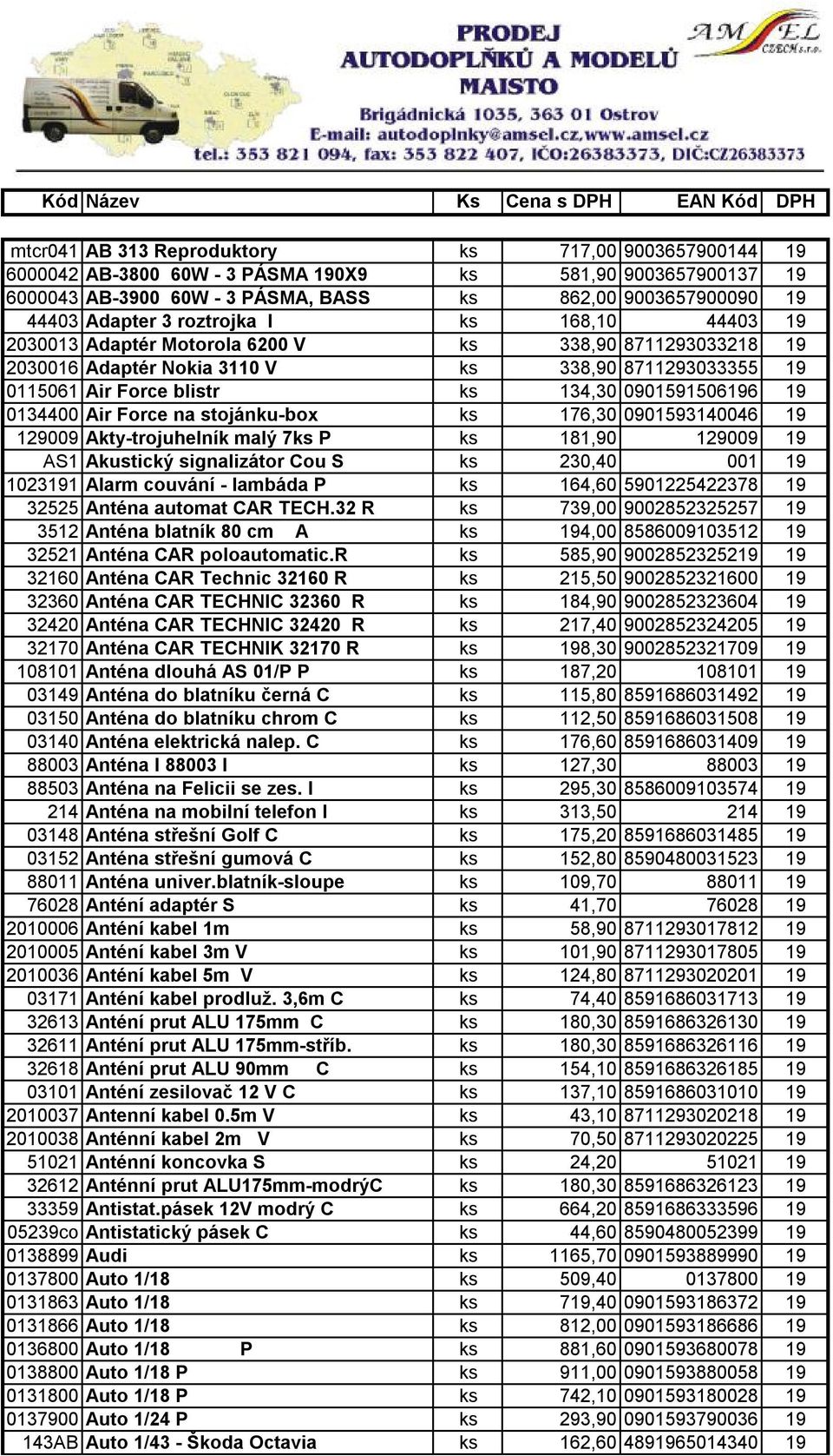 blistr ks 134,30 0901591506196 19 0134400 Air Force na stojánku-box ks 176,30 0901593140046 19 129009 Akty-trojuhelník malý 7ks P ks 181,90 129009 19 AS1 Akustický signalizátor Cou S ks 230,40 001 19