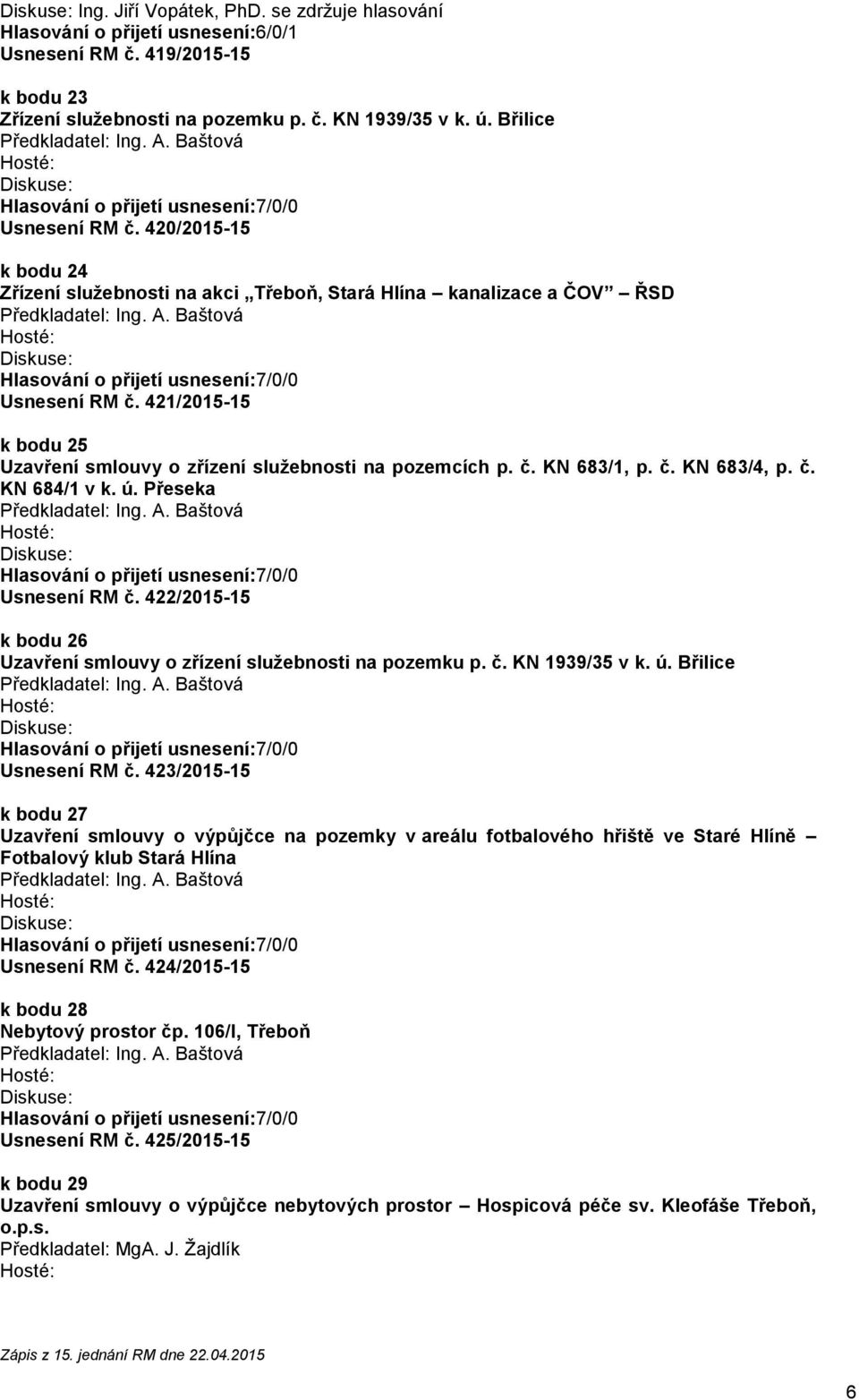 č. KN 683/4, p. č. KN 684/1 v k. ú. Přeseka Usnesení RM č. 422/2015-15 k bodu 26 Uzavření smlouvy o zřízení služebnosti na pozemku p. č. KN 1939/35 v k. ú. Břilice Usnesení RM č.