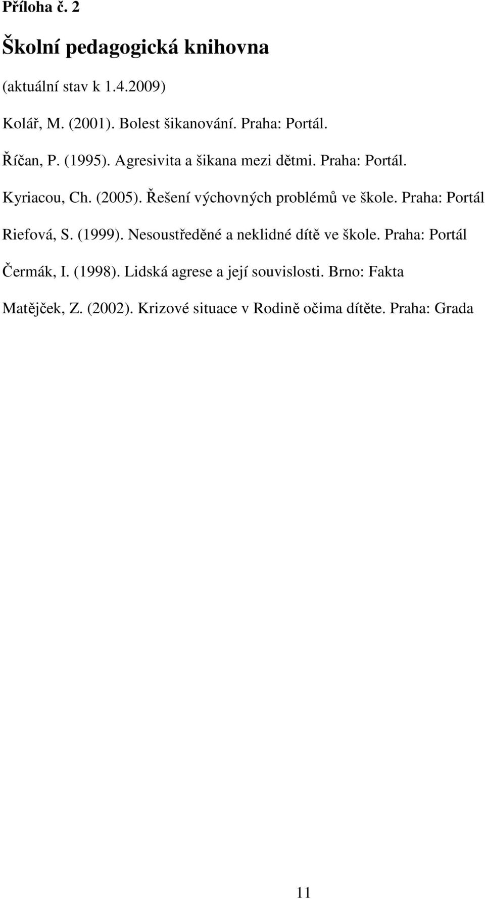 Řešení výchovných problémů ve škole. Praha: Portál Riefová, S. (1999). Nesoustředěné a neklidné dítě ve škole.