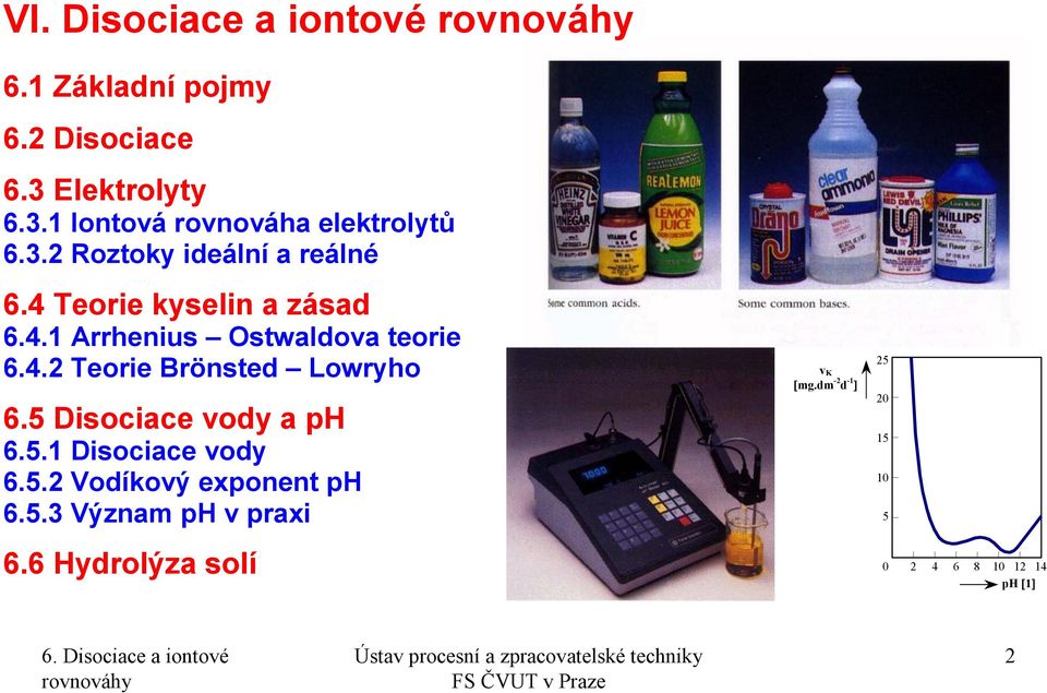 5 Disociace vody a ph 6.5.1 Disociace vody 6.5.2 Vodíkový exponent ph 6.5.3 Význam ph v praxi 6.