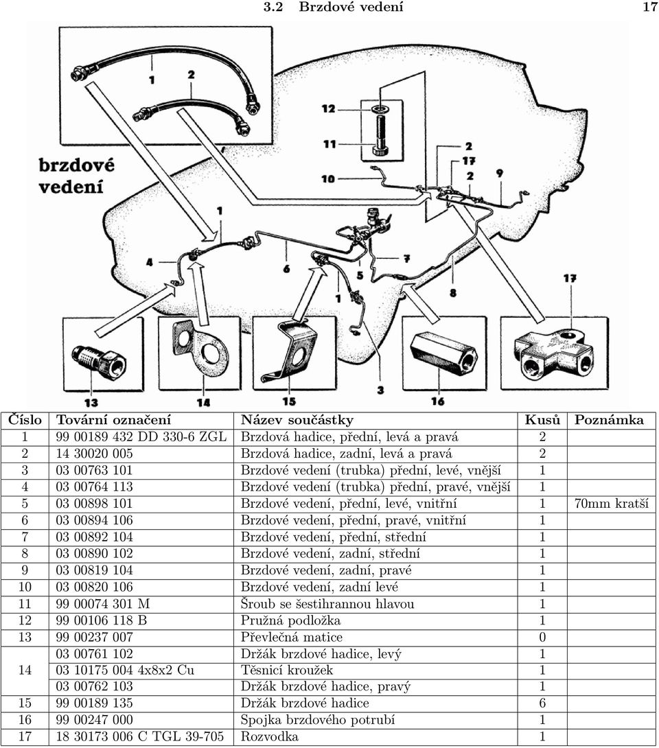 00892 104 Brzdové vedení, přední, střední 1 8 03 00890 102 Brzdové vedení, zadní, střední 1 9 03 00819 104 Brzdové vedení, zadní, pravé 1 10 03 00820 106 Brzdové vedení, zadní levé 1 11 99 00074 301