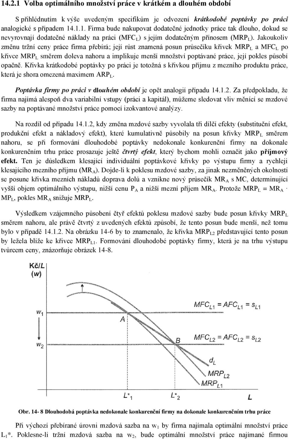 působí opačně. Křivka krátkodobé poptávky po práci je totožná s křivkou příjmu z mezního produktu práce, která je shora omezená maximem ARP L.