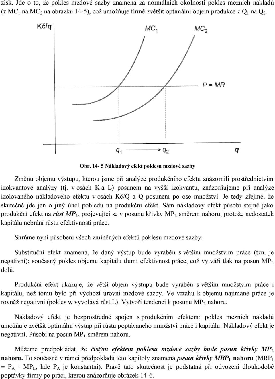 v osách K a L) posunem na vyšší izokvantu, znázorňujeme při analýze izolovaného nákladového efektu v osách Kč/Q a Q posunem po ose množství.