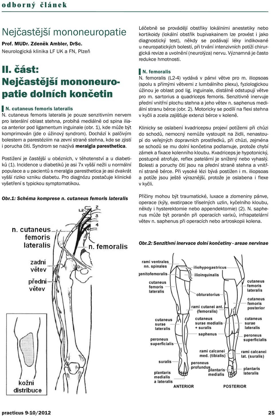 1), kde může být komprimován (jde o úžinový syndrom). Dochází k palčivým bolestem a parestéziím na zevní straně stehna, kde se zjistí i porucha čití. Syndrom se nazývá meralgia paresthetica.