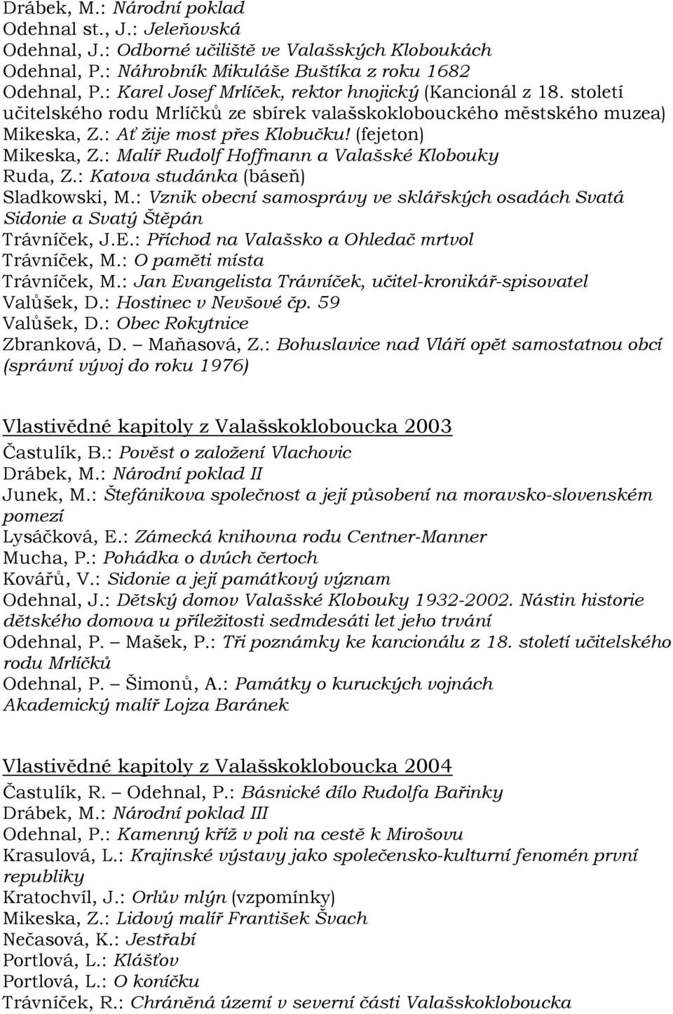 : Malíř Rudolf Hoffmann a Valašské Klobouky Ruda, Z.: Katova studánka (báseň) Sladkowski, M.: Vznik obecní samosprávy ve sklářských osadách Svatá Sidonie a Svatý Štěpán Trávníček, J.E.