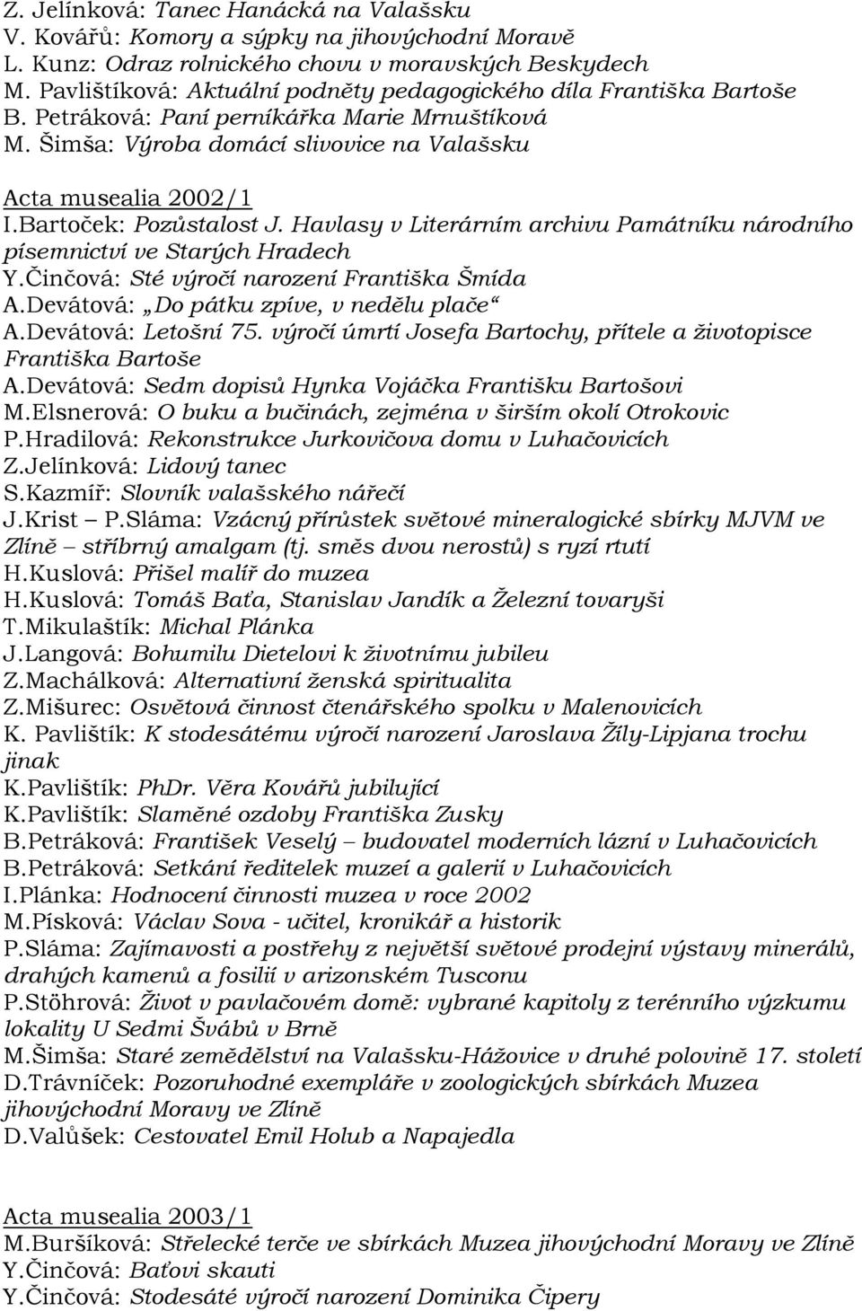 Bartoček: Pozůstalost J. Havlasy v Literárním archivu Památníku národního písemnictví ve Starých Hradech Y.Činčová: Sté výročí narození Františka Šmída A.Devátová: Do pátku zpíve, v nedělu plače A.