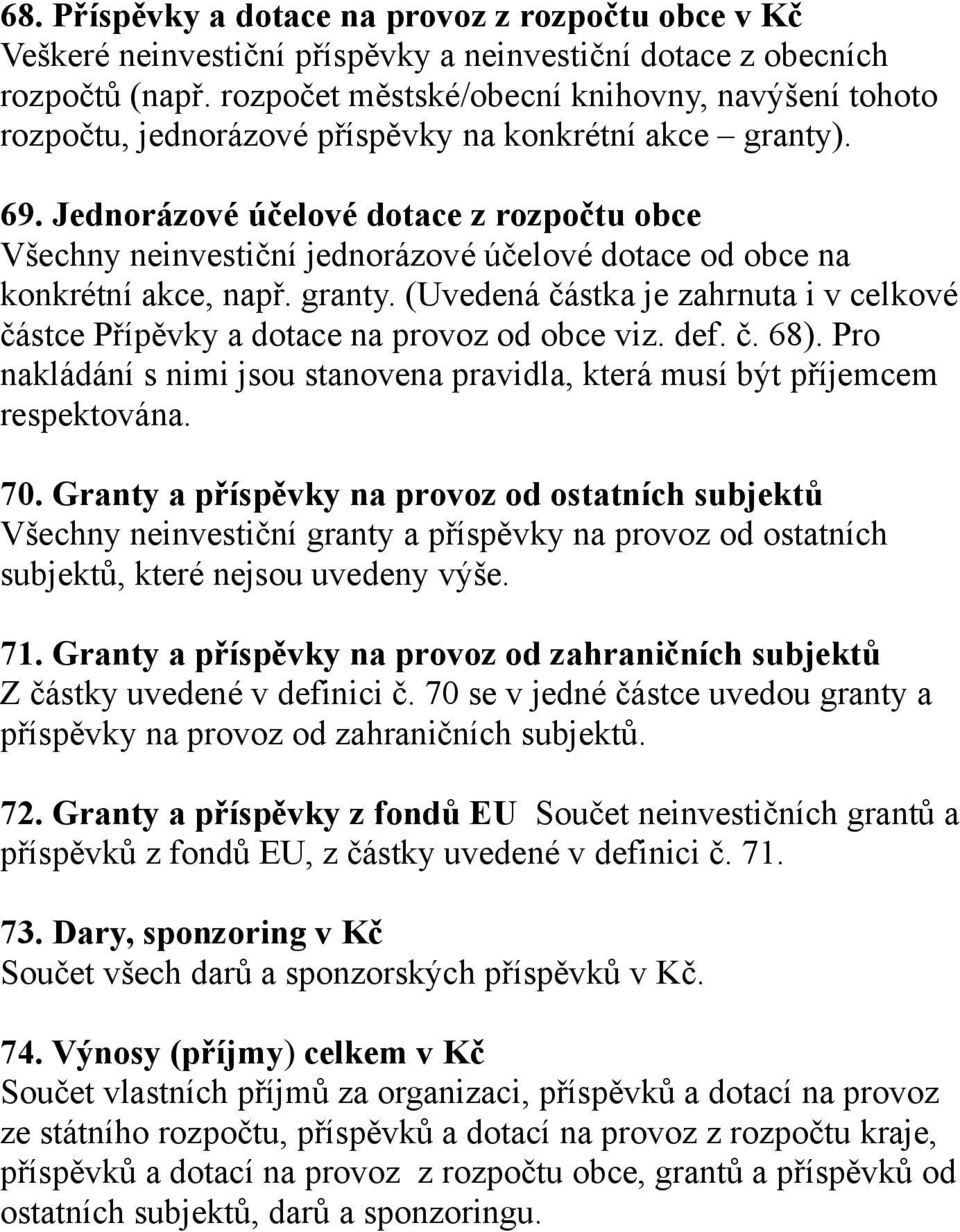 Jednorázové účelové dotace z rozpočtu obce Všechny neinvestiční jednorázové účelové dotace od obce na konkrétní akce, např. granty.