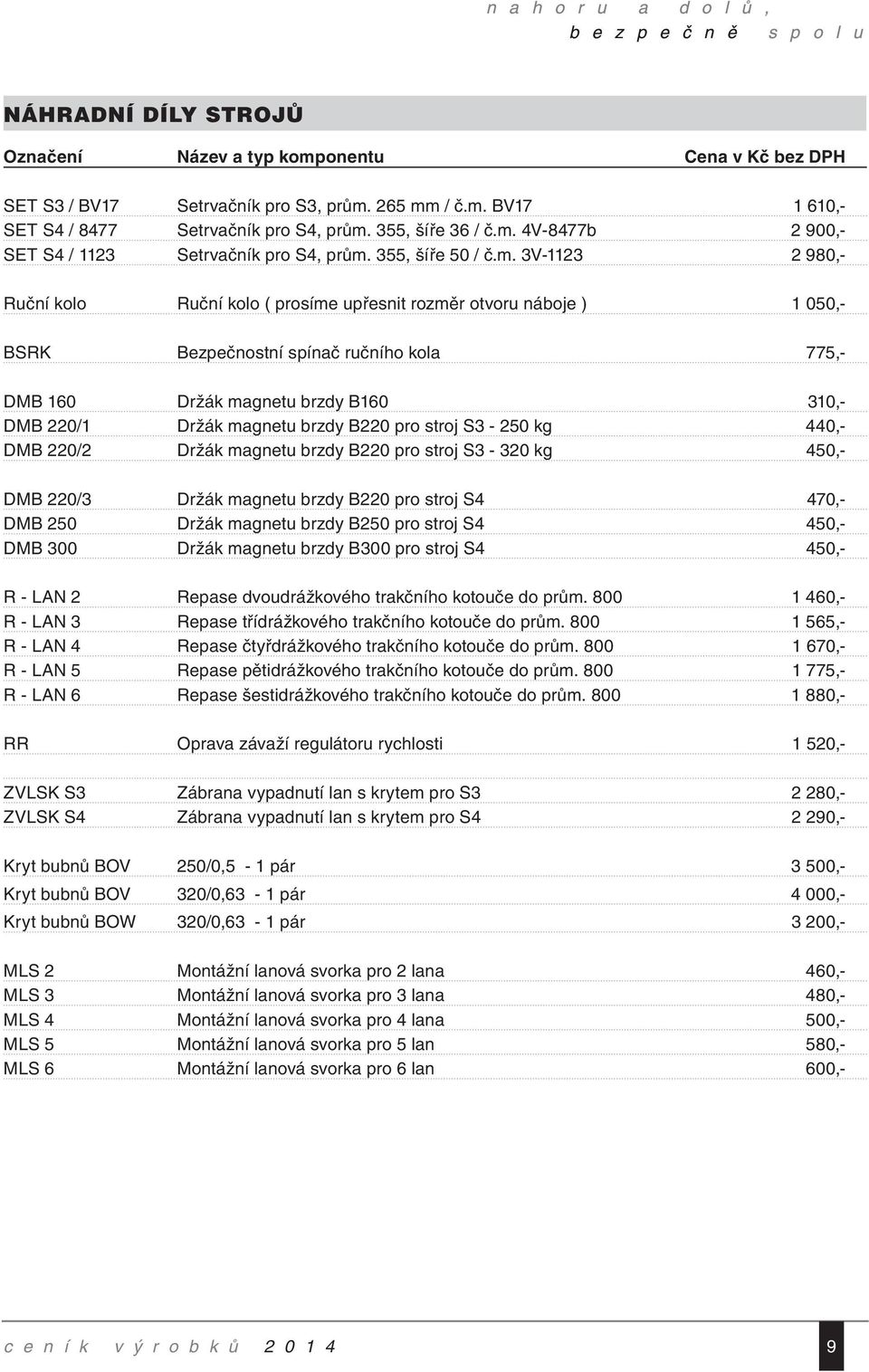 3V-1123 2 980,- Ruční kolo Ruční kolo ( prosíme upřesnit rozměr otvoru náboje ) 050,- BSRK Bezpečnostní spínač ručního kola 775,- DMB 160 Držák magnetu brzdy B160 310,- DMB 220/1 Držák magnetu brzdy