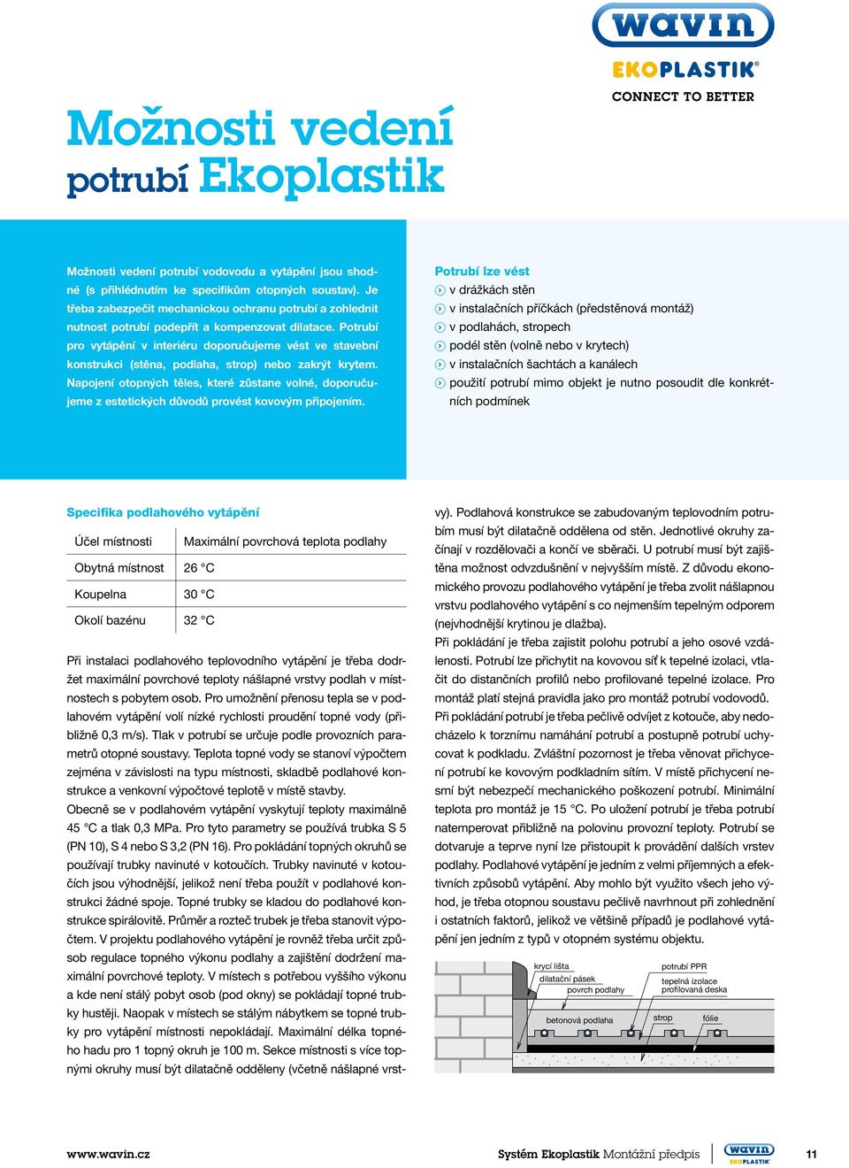 Potrubí pro vytápění v interiéru doporučujeme vést ve stavební konstrukci (stěna, podlaha, strop) nebo zakrýt krytem.