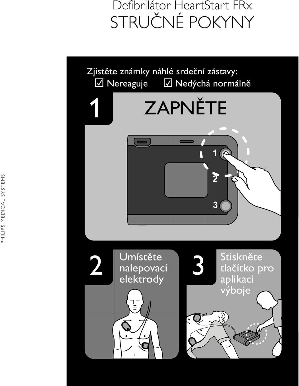 Nedýchá normálně 1 ZAPNĚTE 1 2 3 Umístěte 2 3