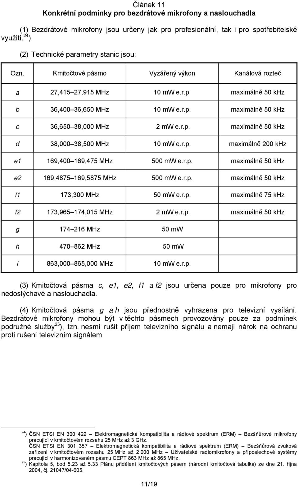 r.p. maximálně 200 khz e1 169,400 169,475 MHz 500 mw e.r.p. maximálně 50 khz e2 169,4875 169,5875 MHz 500 mw e.r.p. maximálně 50 khz f1 173,300 MHz 50 mw e.r.p. maximálně 75 khz f2 173,965 174,015 MHz 2 mw e.