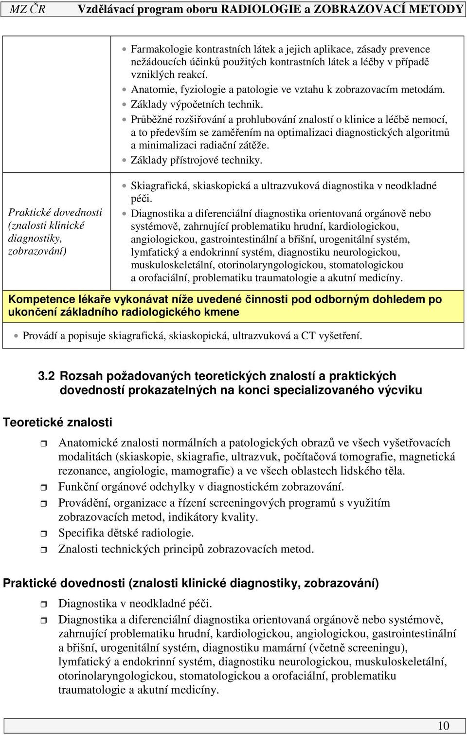 Průběžné rozšiřování a prohlubování znalostí o klinice a léčbě nemocí, a to především se zaměřením na optimalizaci diagnostických algoritmů a minimalizaci radiační zátěže.