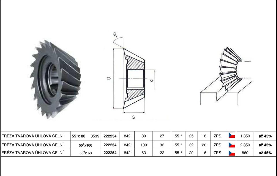 222254 842 100 32 55 32 20 ZPS 2 350 až 45% FRÉZA TVAROVÁ