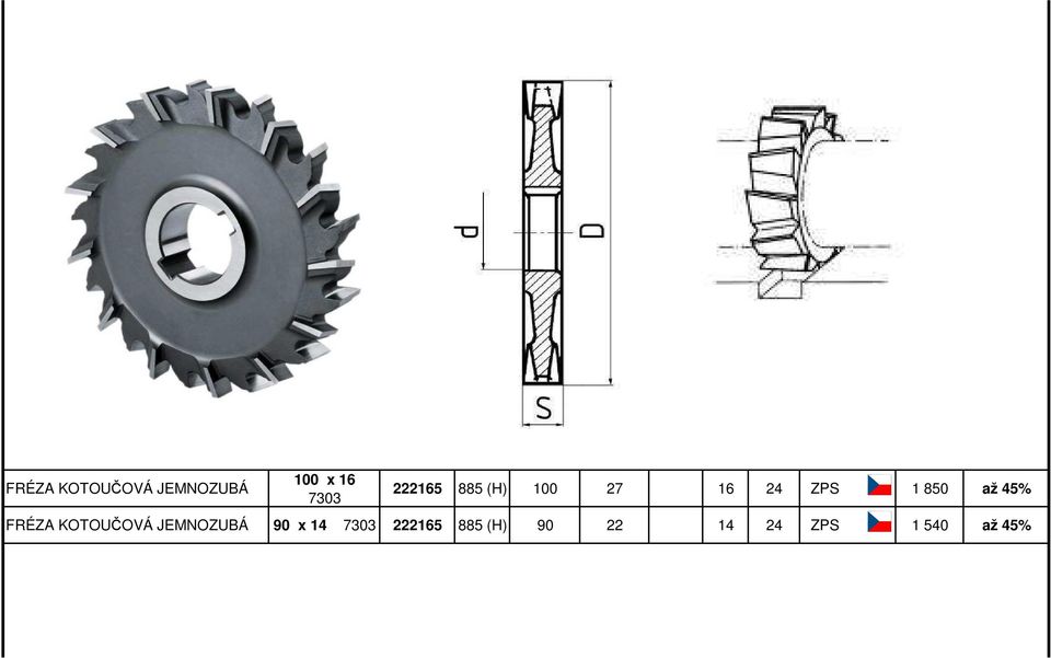 45% FRÉZA KOTOUČOVÁ JEMNOZUBÁ 90 x 14