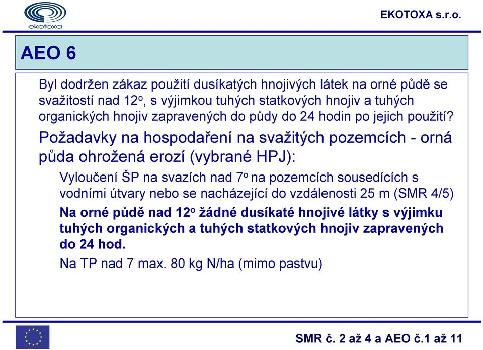 Požadavky na hospodaření na svažitých pozemcích - orná půda ohrožená erozí (vybrané HPJ): Vyloučení ŠP na svazích nad 7 o na pozemcích sousedících s