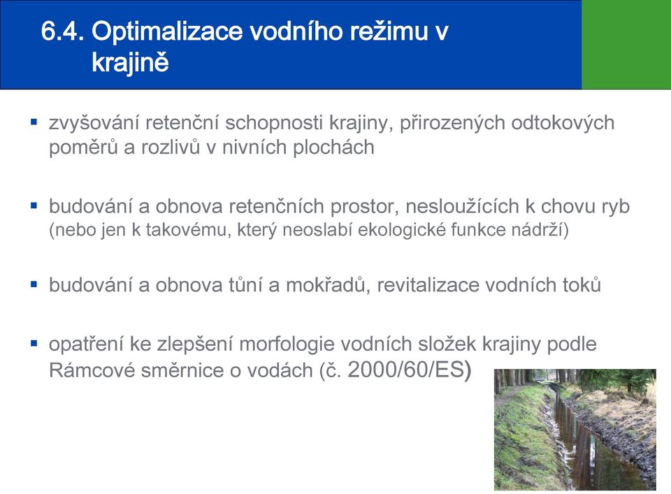 jen k takovému, který neoslabí ekologické funkce nádrží) budování a obnova tůní a mokřadů, revitalizace