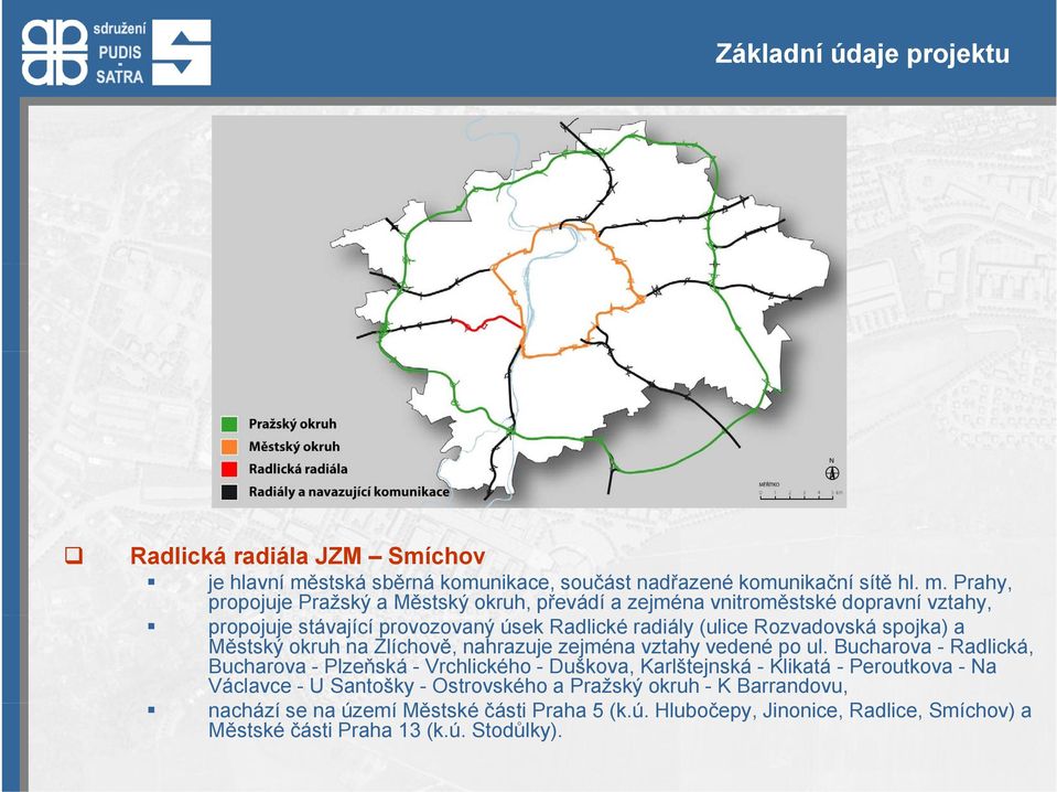 Prahy, propojuje Pražský a Městský okruh, převádí a zejména vnitroměstské dopravní vztahy, propojuje stávající provozovaný úsek Radlické radiály (ulice Rozvadovská