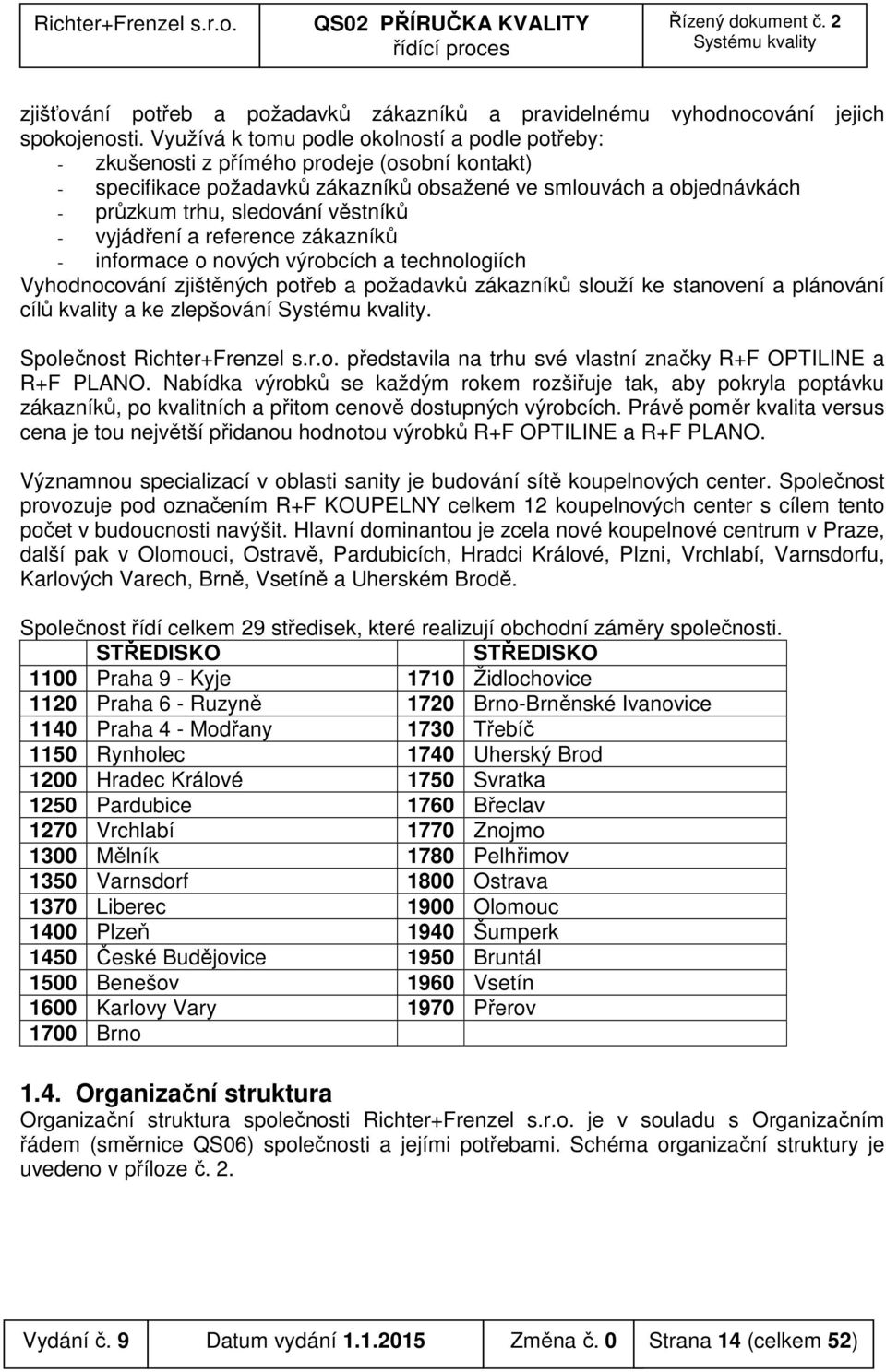 věstníků - vyjádření a reference zákazníků - informace o nových výrobcích a technologiích Vyhodnocování zjištěných potřeb a požadavků zákazníků slouží ke stanovení a plánování cílů kvality a ke