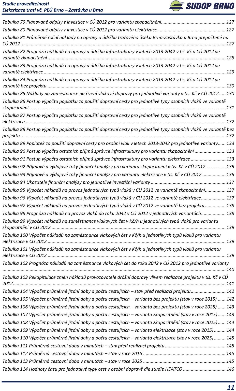 .. 127 Tabulka 82 Prognóza nákladů na opravy a údržbu infrastruktury v letech 2013-2042 v tis. Kč v CÚ 2012 ve variantě zkapacitnění.