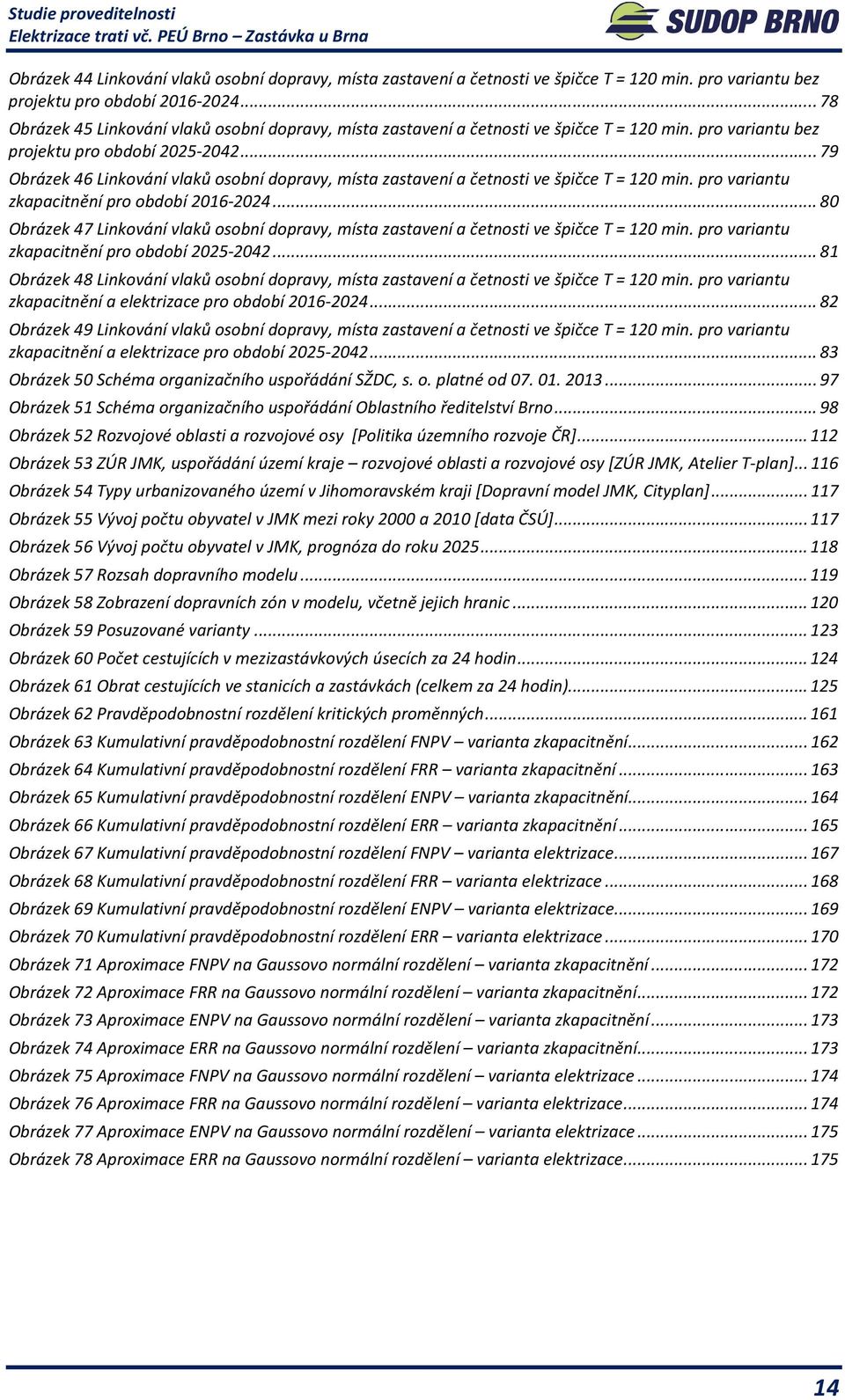 .. 79 Obrázek 46 Linkování vlaků osobní dopravy, místa zastavení a četnosti ve špičce T = 120 min. pro variantu zkapacitnění pro období 2016-2024.