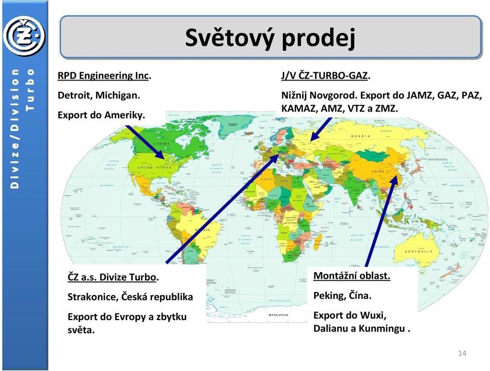 Export do JAMZ, GAZ, PAZ, KAMAZ, AMZ, VTZ a ZMZ. ČZ a.s. Divize Turbo.