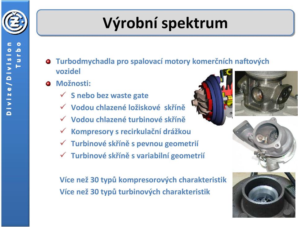 s recirkulační drážkou Turbinové skříně s pevnou geometrií Turbinové skříně s variabilní