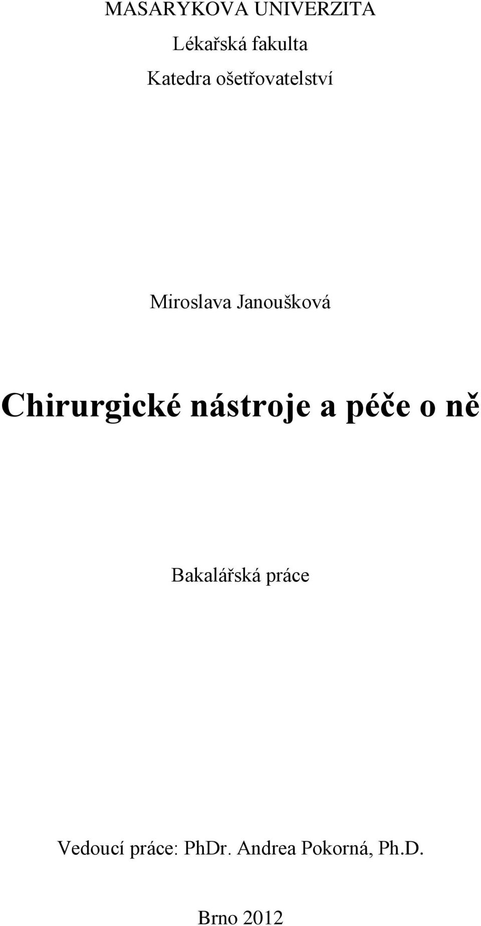 Chirurgické nástroje a péče o ně Bakalářská