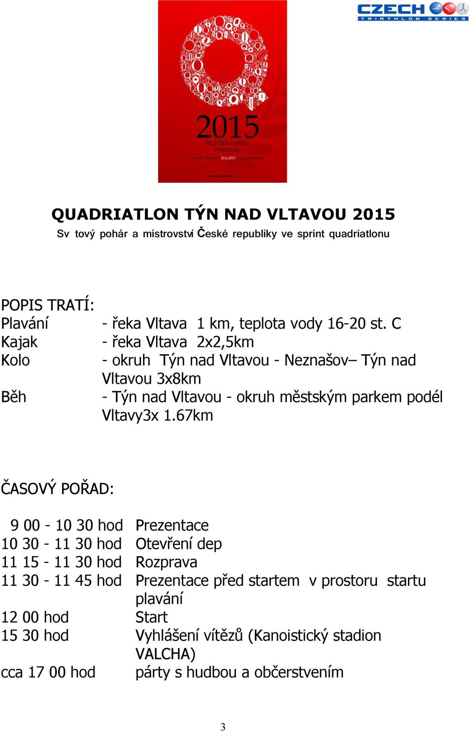 C - řeka Vltava 2x2,5km - okruh Týn nad Vltavou - Neznašov Týn nad Vltavou 3x8km - Týn nad Vltavou - okruh městským parkem podél Vltavy3x 1.