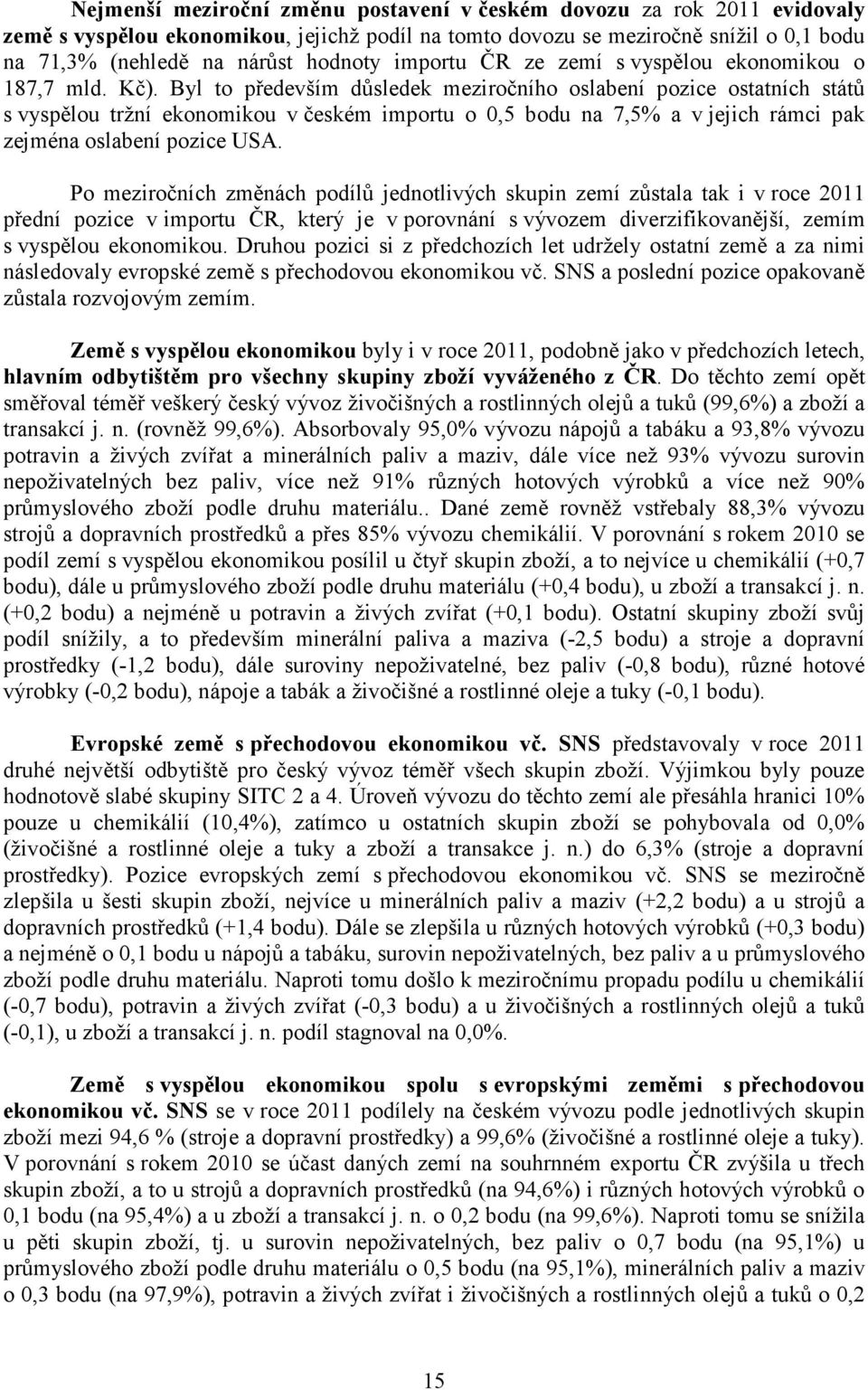 Byl to především důsledek meziročního oslabení pozice ostatních států s vyspělou tržní ekonomikou v českém importu o 0,5 bodu na 7,5% a v jejich rámci pak zejména oslabení pozice USA.