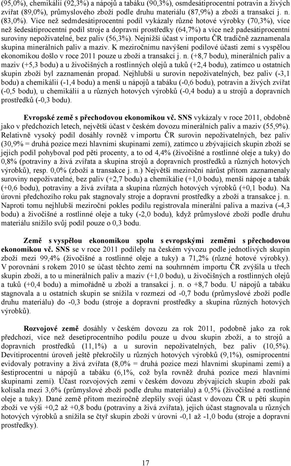 bez paliv (56,3%). Nejnižší účast v importu ČR tradičně zaznamenala skupina minerálních paliv a maziv.