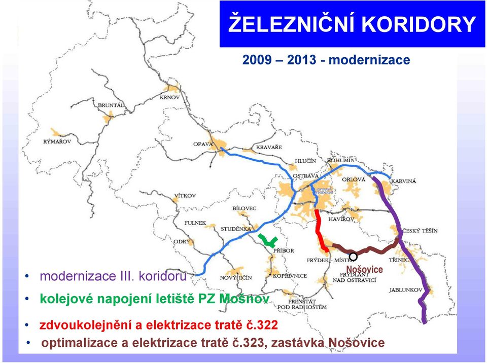 koridoru kolejové napojení letiště PZ Mošnov Nošovice