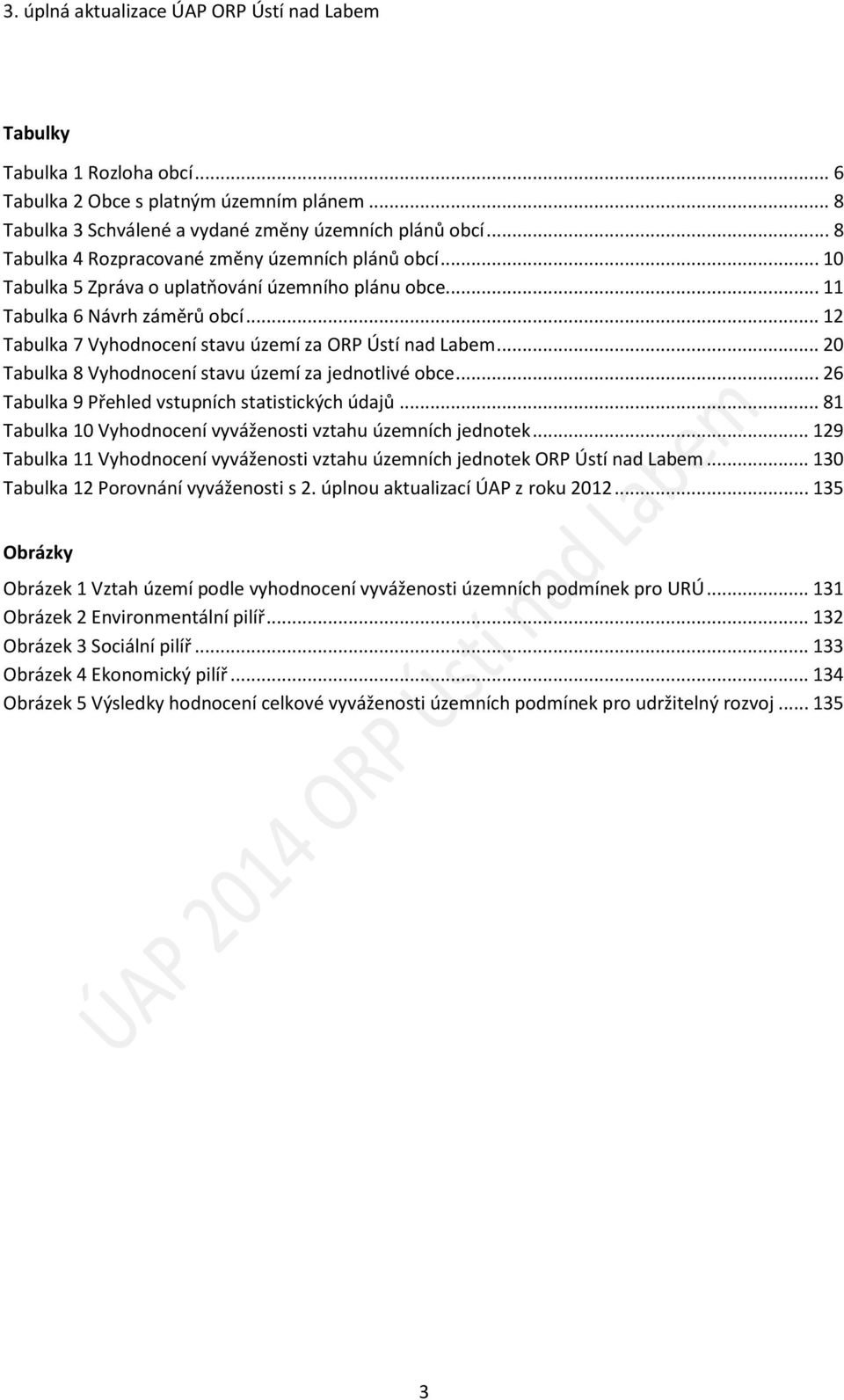 .. 12 Tabulka 7 Vyhodnocení stavu území za ORP Ústí nad Labem... 20 Tabulka 8 Vyhodnocení stavu území za jednotlivé obce... 26 Tabulka 9 Přehled vstupních statistických údajů.