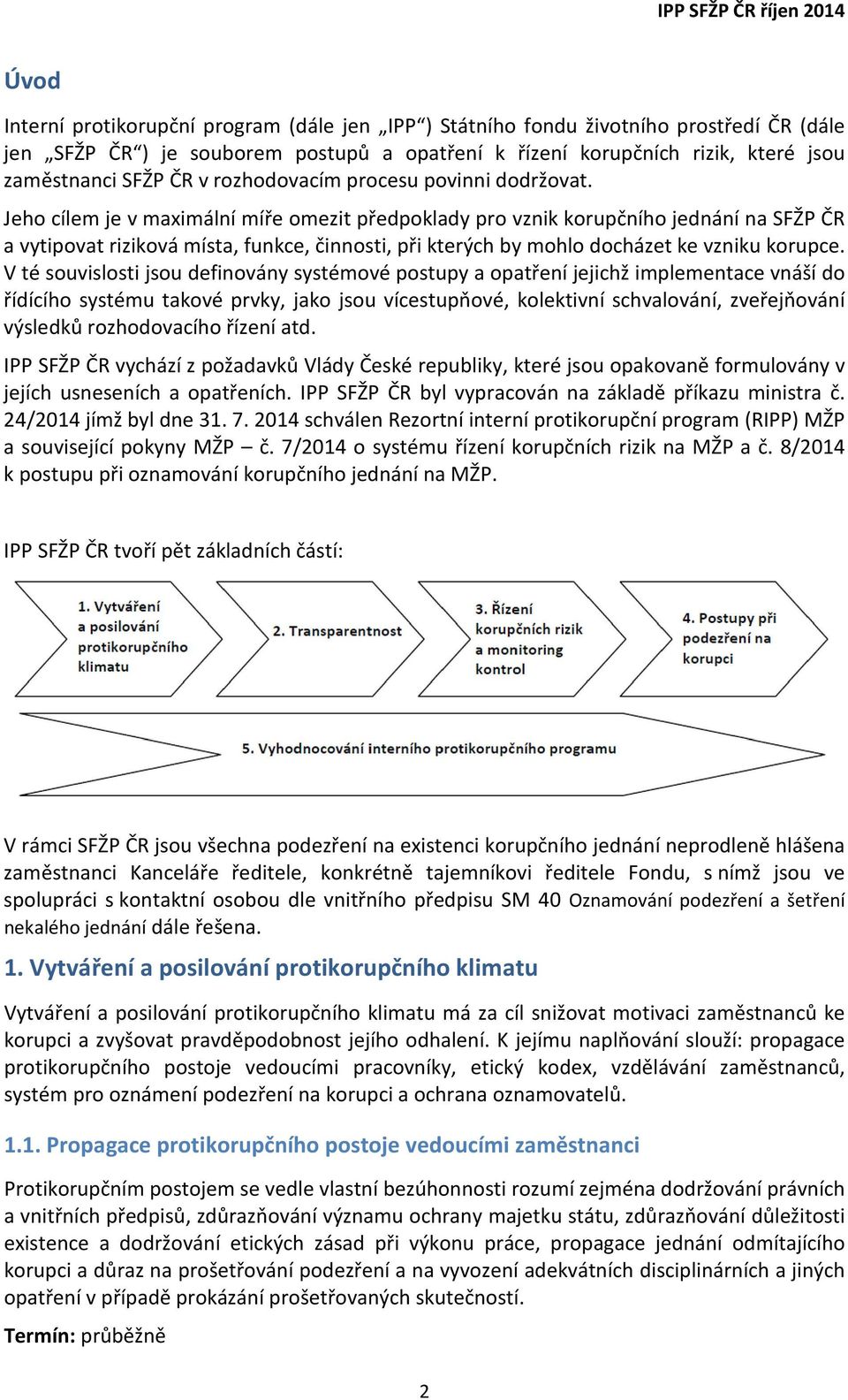 Jeho cílem je v maximální míře omezit předpoklady pro vznik korupčního jednání na SFŽP ČR a vytipovat riziková místa, funkce, činnosti, při kterých by mohlo docházet ke vzniku korupce.