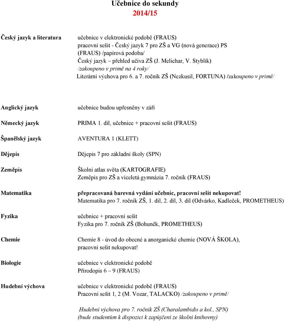 díl, učebnice + pracovní sešit (FRAUS) AVENTURA 1 (KLETT) 7 pro základní školy (SPN) pro ZŠ a víceletá gymnázia 7. ročník (FRAUS) přepracovaná barevná vydání učebnic, pracovní sešit nekupovat! pro 7.