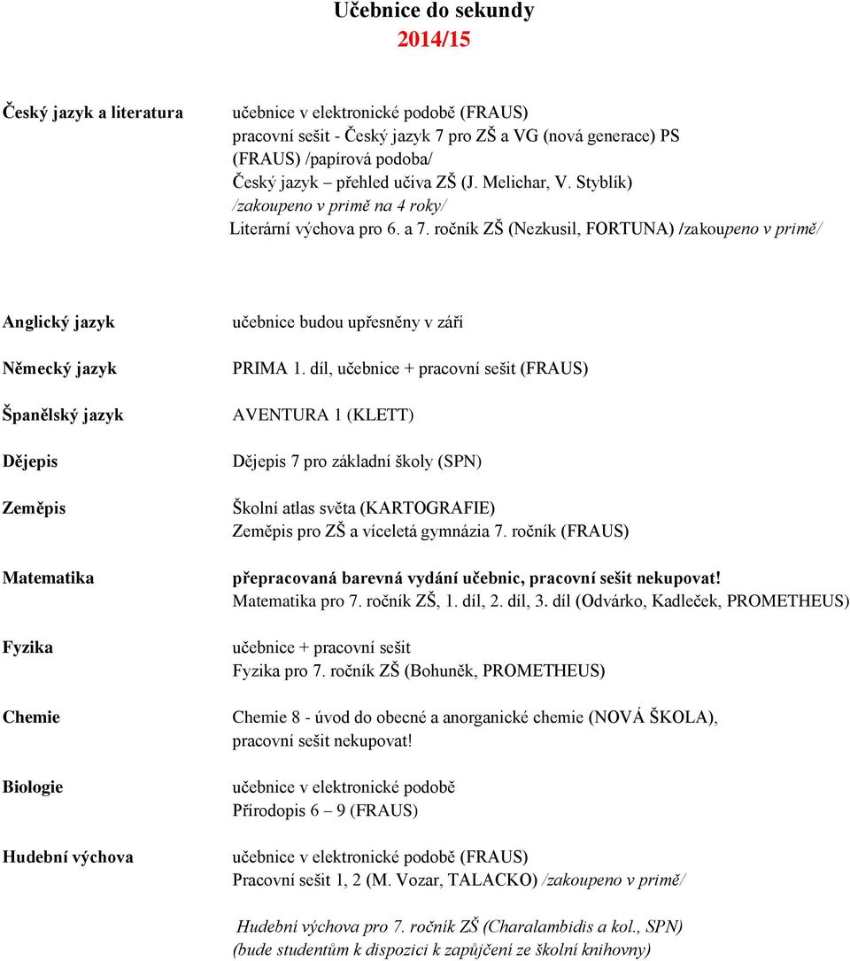 díl, učebnice + pracovní sešit (FRAUS) AVENTURA 1 (KLETT) 7 pro základní školy (SPN) pro ZŠ a víceletá gymnázia 7. ročník (FRAUS) přepracovaná barevná vydání učebnic, pracovní sešit nekupovat! pro 7.