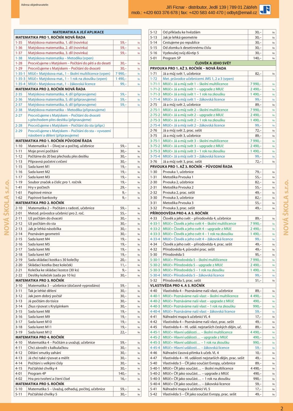 díl (novinka) 59, ks 1-38 Matýskova matematika Metodika (srpen) 1-28 Procvičujeme s Matýskem Počítání do pěti a do deseti 30, ks 1-29 Procvičujeme s Matýskem Počítání do dvaceti 30, ks 1-35-1 MIUč+