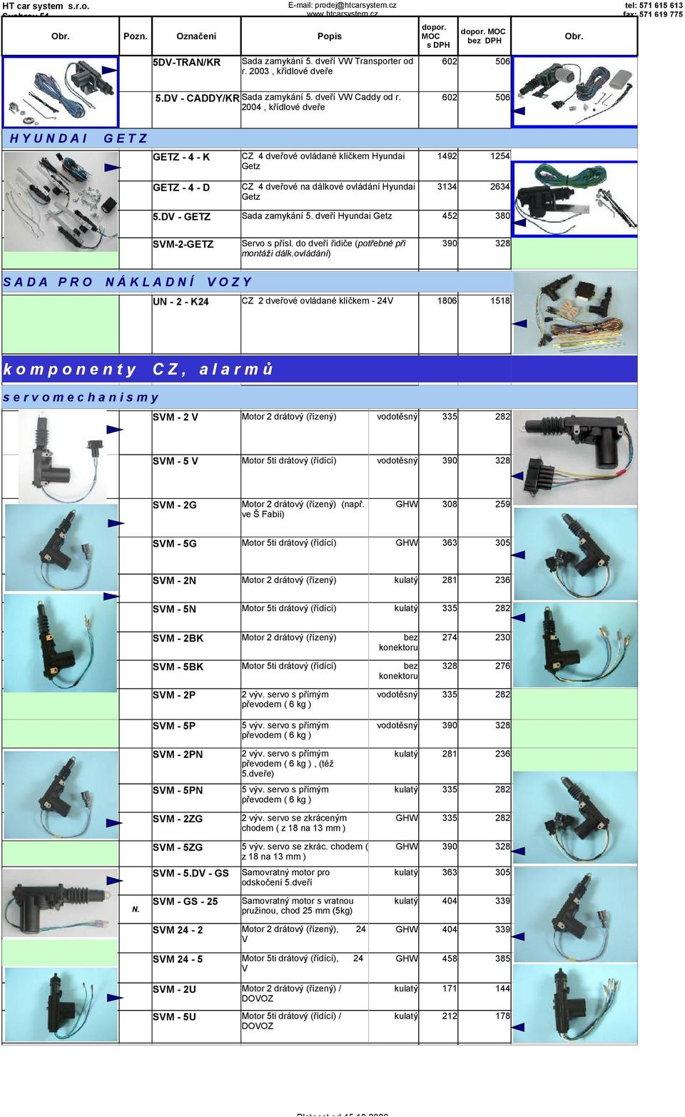 DV - GETZ Sada zamykání 5. dveří Hyundai Getz 452 380 SVM-2-GETZ Servo s přísl. do dveří řidiče (potřebné při 390 328 montáži dálk.