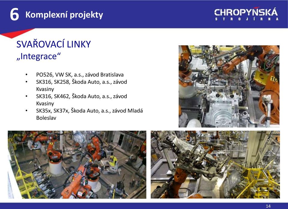 s., závod Kvasiny SK35x, SK37x, Škoda Auto, a.s., závod Mladá Boleslav 14