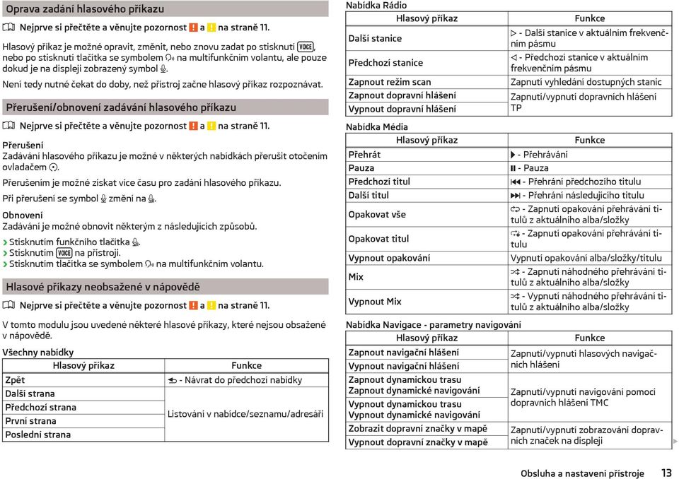 Není tedy nutné čekat do doby, než přístroj začne hlasový příkaz rozpoznávat. Přerušení/obnovení zadávání hlasového příkazu Nejprve si přečtěte a věnujte pozornost a na straně 11.
